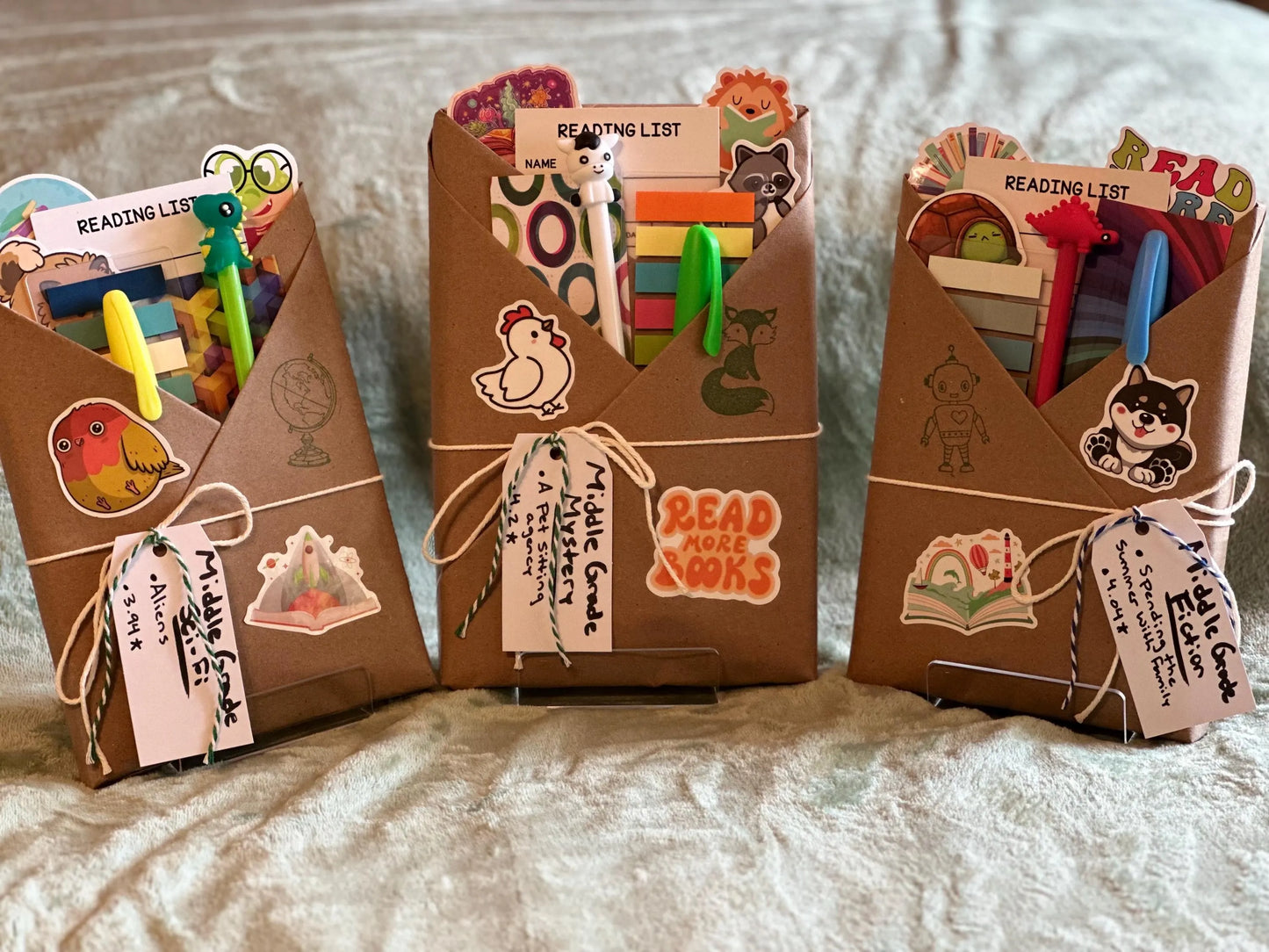 Three cutely wrapped middle-grade books